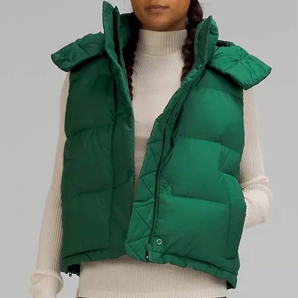 lululemon athletica Jackets & Blazers - LULULEMON Women’s Everglade Green WUNDER PUFF Cropped Vest 600 Fill Hood Size 6